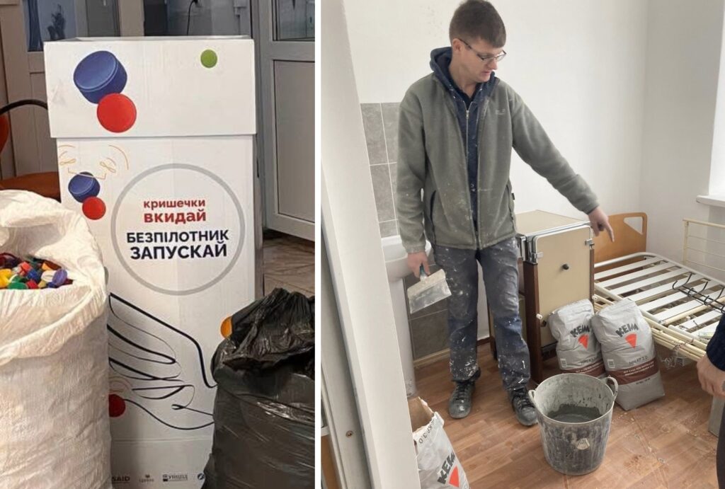 Тонну шпаклівки отримала Любарська лікарня від партнерів по збору пластикових кришечок